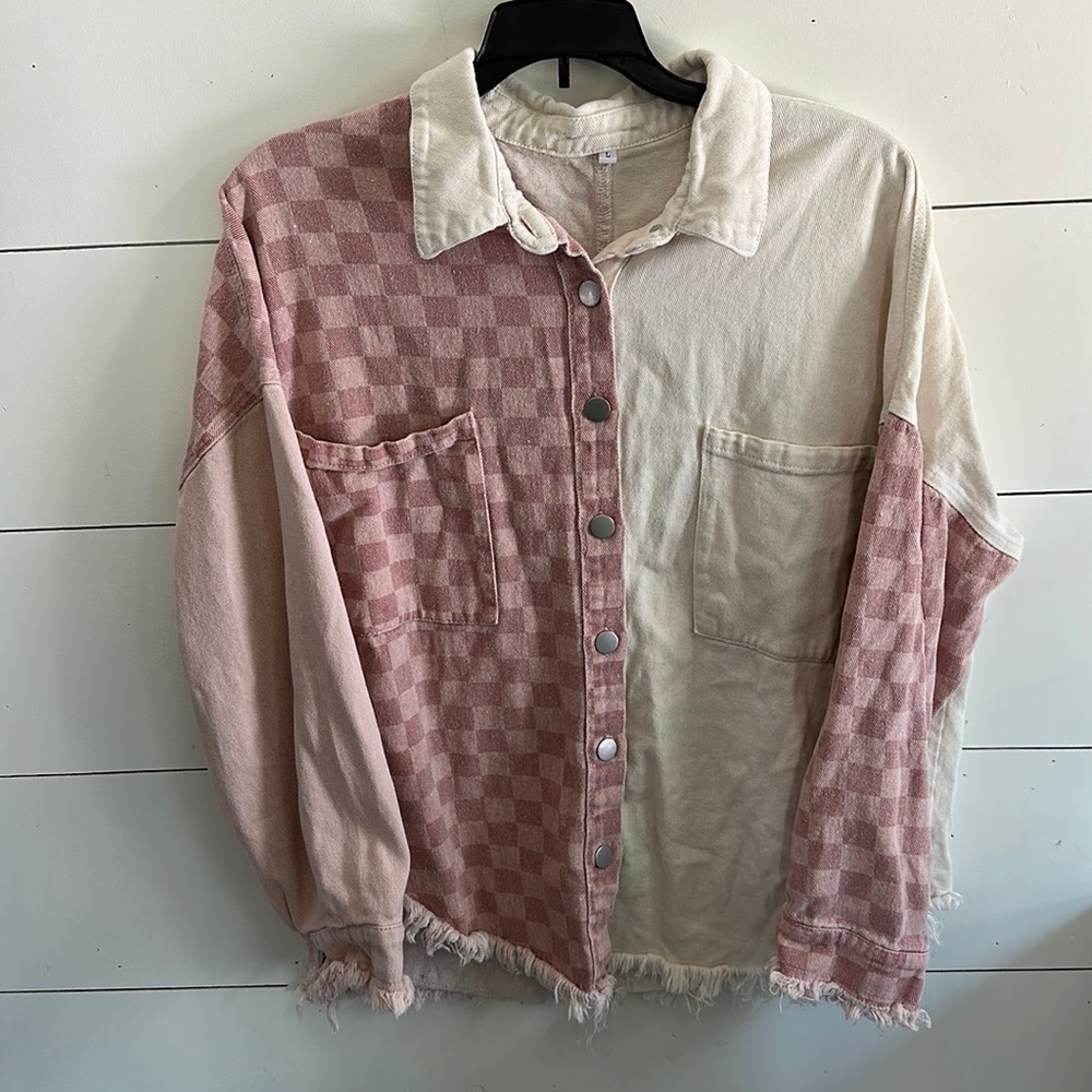 Pink checkered shacket